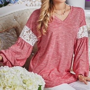 Red & white XL balloon sleeve tunic Suzanne Betro